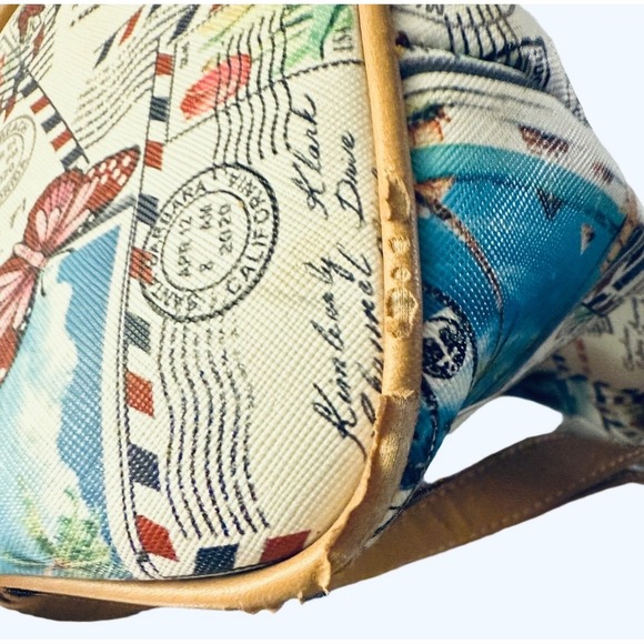 Kim Rogers Postcard Stamp Print Satchel Bag Medium Size Butterfly Purse Handbag - Picture 5 of 10